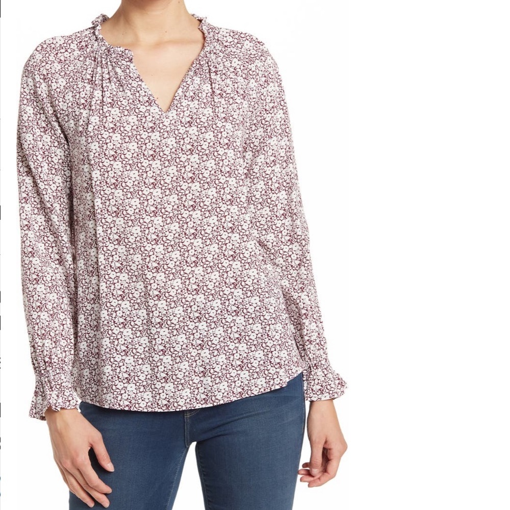 C AND C CALIFORNIA Ashley Floral Print Boho Blouse In Burgundy Retro Floral